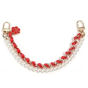 Unbranded Red Leather Gold Chain Pearls Camellia Flower Chain